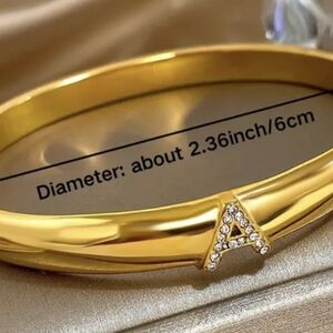 Stylish Stainless Steel Bangle Bracelet with Rhinestone Accents - Initial B only